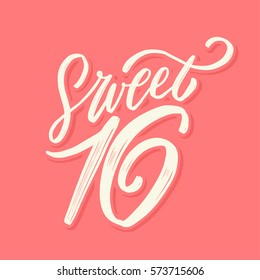 Sweet 16. Vector hand Lettering.