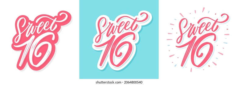 Sweet 16. Vector lettering birthday banners set.