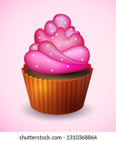 Sweet 3d cupcake  with cream. Vector  eps 10