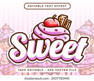 sweet 3d text effect and editable text effect with cake illustration