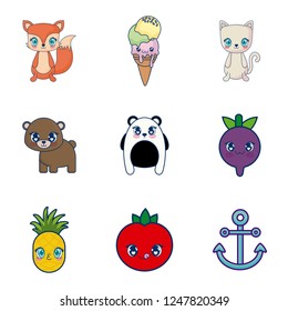 sweet and adorable kawaii set characters