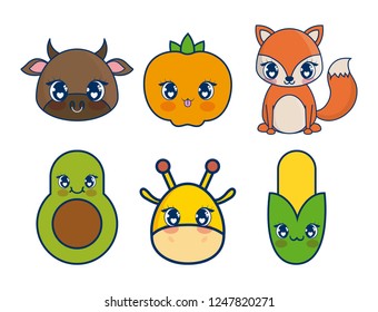 sweet and adorables kawaii set characters