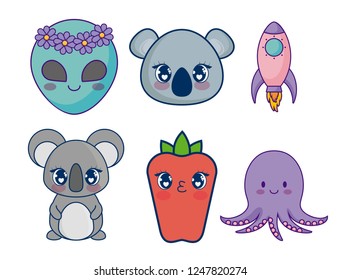 Sweet Adorables Kawaii Set Characters Stock Vector (Royalty Free ...