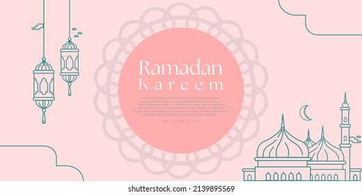 Sweet aesthetic pastel Ramadan greeting vector design, suitable for banners, social media, greetings and others with the theme of ramadan