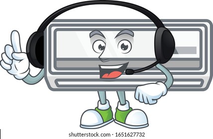 Sweet air conditioner cartoon character design speaking on a headphone