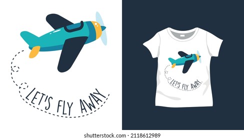 El diseño de un aeroplano dulce y un slogan para la impresión de camisetas para niños. Diseño de vectores para productos textiles e industriales.