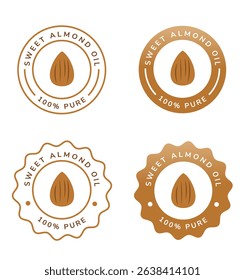 sweet almond oil label white and brown color. natural ingredient for cosmetic or beauty product.
