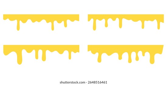 sweet amber honey melt droplets. Delicious nectar, amber melt, caramel syrup, or isolated lines of sauce vectors. Set of flow and drop of melted honey.