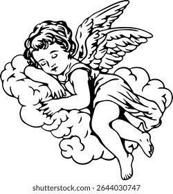 Sweet angel cherub baby sleeping on a cloud
