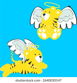 sweet angel tiger cherub cartoon pack collection in vector art