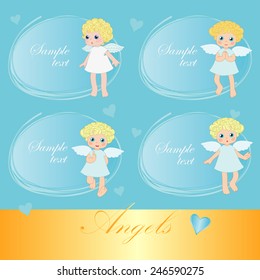 Sweet angels on blue background