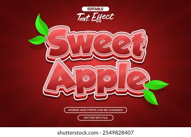 Sweet apple editable text effect with leaf leaf decoration