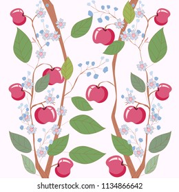 Sweet apple floral branch seamless pattern,illustration vector by freehand doodle comic art
