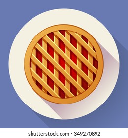 Sweet apple pie icon. Flat designed style.