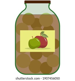 Sweet apple preserve in glass jar flat vector. Homemade canned food illustration. Natural harvest. Isolated on white background