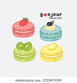 Surtido dulce de macarrones de frutas dibujados a mano
