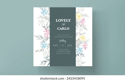 carta de invitación a la boda con flores de pascua dulce con colores pastel