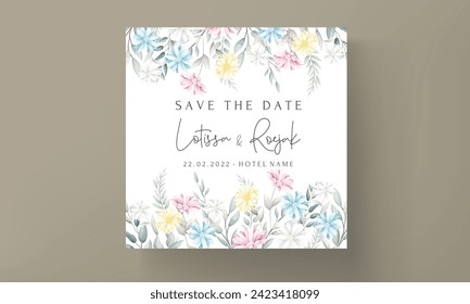 sweet aster flower wedding invitation card with pastel color