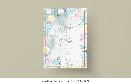 sweet aster flower wedding invitation card with pastel color