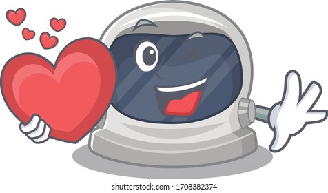 A sweet astronaut helmet cartoon character style with a heart