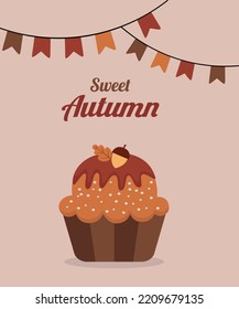 Sweet Autumn card design with a cute Cupcake and Acorn