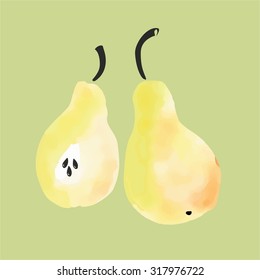 Sweet autumn pear in soft colors watercolor