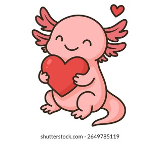 Sweet axolotl with a heart in its paws