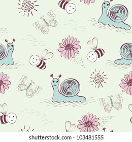 Sweet babies doodle hand draw seamless pattern.