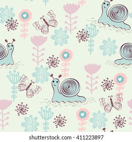 Sweet babies doodle hand draw seamless pattern.