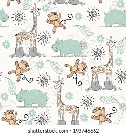 Sweet babies doodle seamless pattern. Babies background.