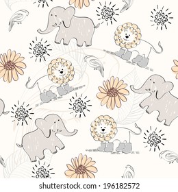Sweet babies doodle seamless pattern. Pastel background.