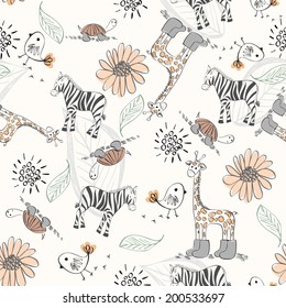 Sweet babies doodle seamless pattern. Pastel background.