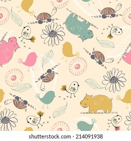 Sweet babies doodle seamless pattern. Babies background.