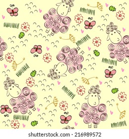 Sweet babies doodle seamless pattern. Pastel background.