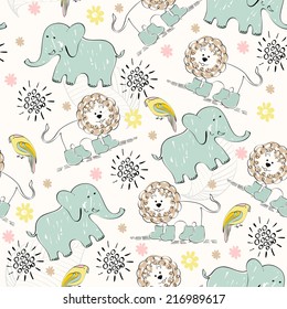 Sweet babies doodle seamless pattern. Pastel background.