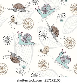 Sweet babies doodle seamless pattern. Pastel background.