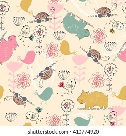 Sweet babies doodle seamless pattern. Babies background.