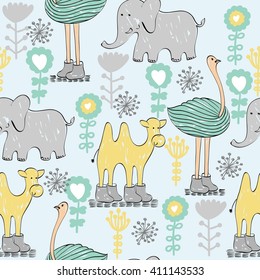 Sweet babies doodle seamless pattern. Babies background.