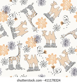 Sweet babies doodle seamless pattern. Babies background.