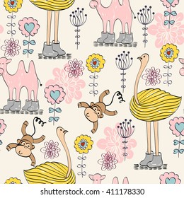 Sweet babies doodle seamless pattern. Babies background.