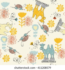 Sweet babies doodle seamless pattern. Babies background.