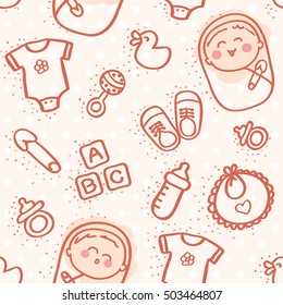 sweet babies and icons seamless pattern