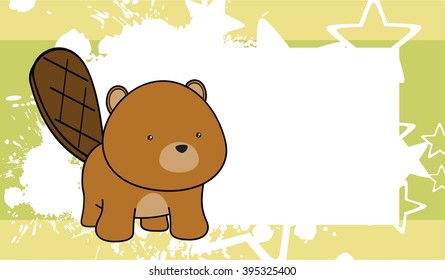 sweet baby beaver cartoon frame background in vector format
