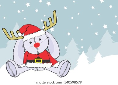 sweet baby bunny claus costume cartoon xmas background in vector fomat