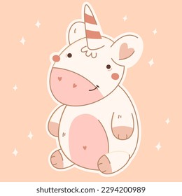 Sweet baby card in kawaii style.Lovely cute unicorn. Vector illustration for t-shirt print,stickers,greeting card design