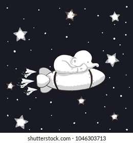 Sweet baby elephant . cartoon hand drawn vector illustration.  for baby t-shirt print, fashion print design, kids wear, baby shower celebration, greeting and invitation card.