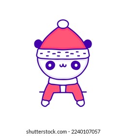 Sweet baby panda wearing Santa costume doodle art, illustration for t-shirt, sticker, or apparel merchandise. With modern pop and kawaii style.