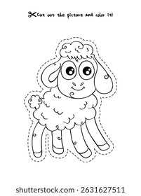 Sweet Baby Sheep for Coloring and Cutting Worksheet