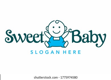 sweet baby shop logo, baby cute illustration, baby store and Business company logo.