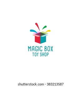 Sweet baby toy shop logo design template. Magic box shape. Vector illustration